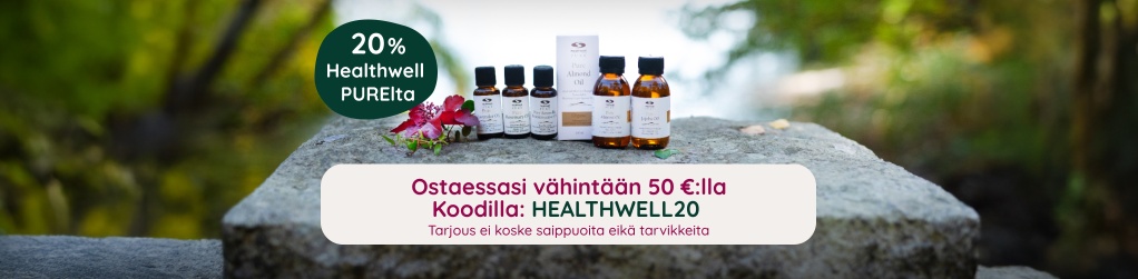 Osta 50 eurolla, saat koodilla 20 % Healthwell PURE -tuotemerkil